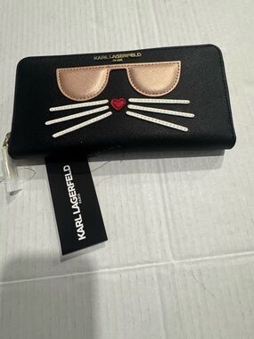 Karl Lagerfeld Black Wallet with Rose Gold Sunglasses and Red Heart